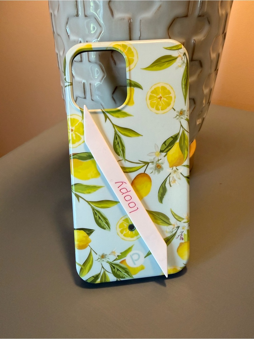 Loopy Case Lemon Pattern Phone Case with White Loopy Strap